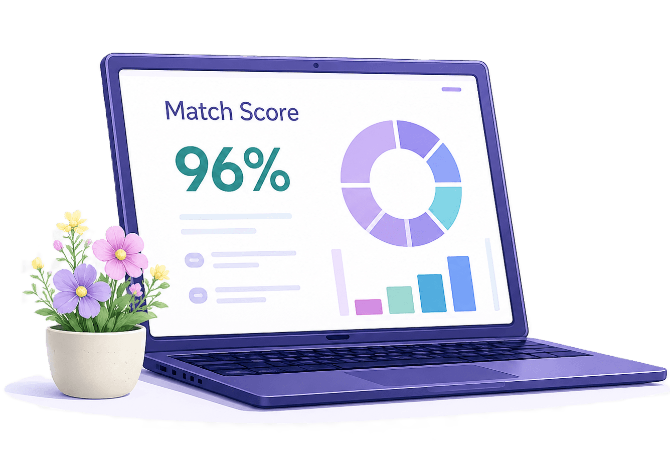 Laptop showing match score dashboard illustration