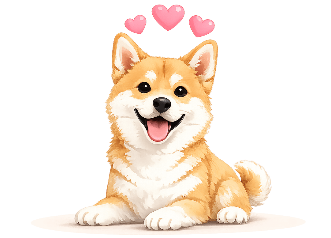 Shiba Inu with hearts and flowers illustration